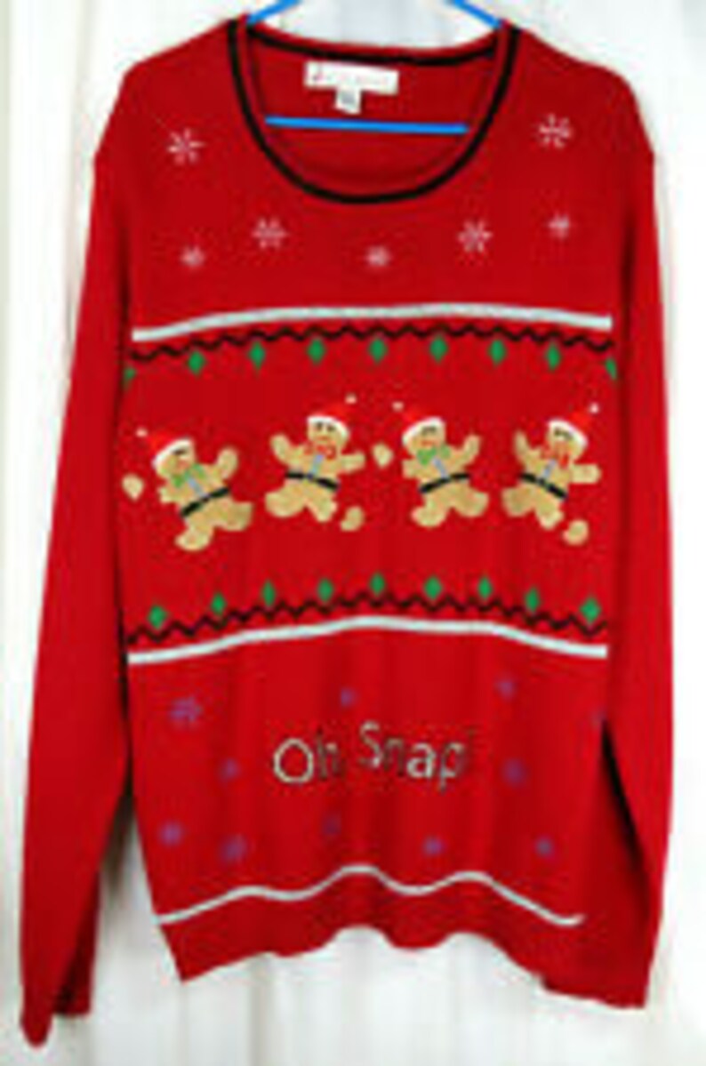 Ugly XXL Red Christmas Holiday Sweater Oh Snap Gingerbread Man Cookie Swap