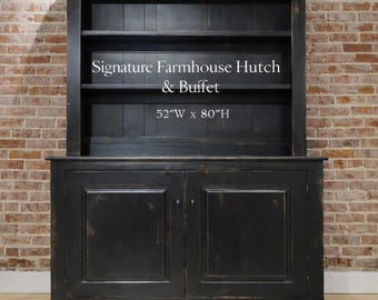 Signature Farmhouse Hutch and Buffet - Modern Heirloom Cabinet | Solid Wood | Bold Black Statement Storage