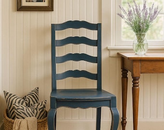 Handmade Nautical Blue Maple Dining Chair: Distressed Farmhouse Ladderback