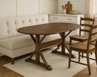 Cherry Craftsman Racetrack Oval Trestle Table | Espresso Finish | Handmade Solid Wood Farmhouse Dining Furniture