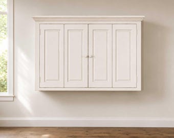 Hidden TV Cabinet | Wall Mounted Farmhouse TV Armoire | Bi-Fold Doors | Solid Wood