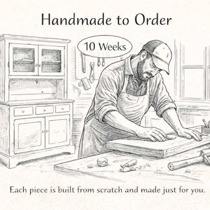 Illustration explaining that each farmhouse furniture piece is handmade to order.