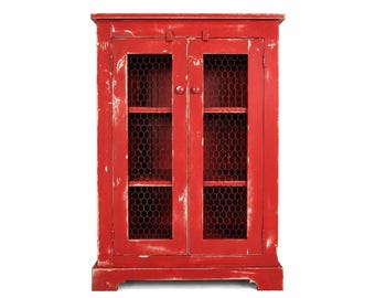Handmade Farmhouse Jelly Cabinet with Wire Doors | Solid Wood Storage Cabinet