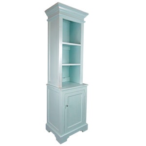 Tall Farmhouse Bookcase with Cabinet | Aquamarine Bookcase | Cottage Storage Cabinet | Distressed Wood Bookshelf | Coastal Decor