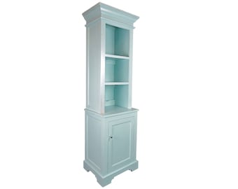 Aquamarine Farmhouse Bookcase with Cabinet: Distressed Coastal Storage