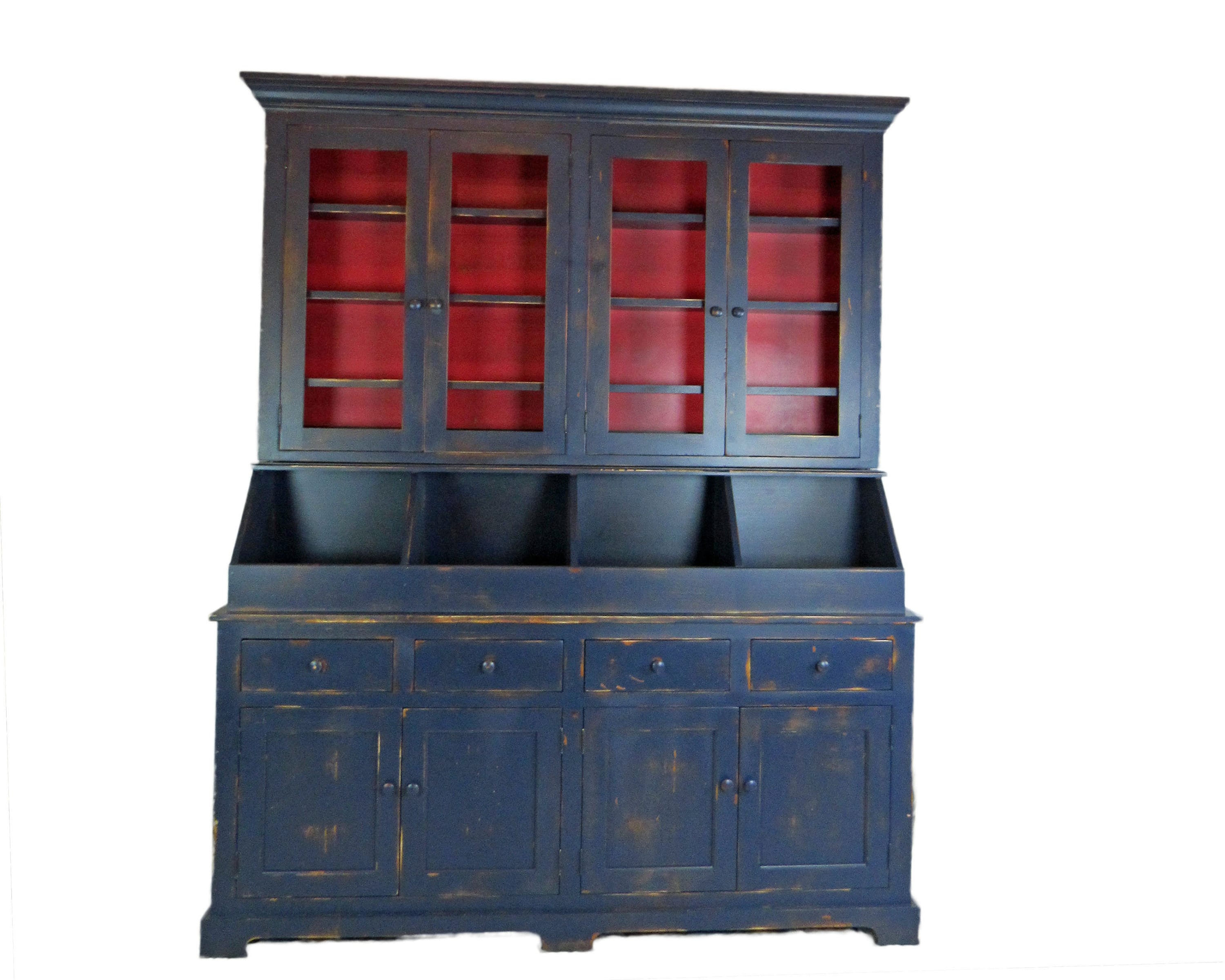 Handmade Farmhouse Buffet with Hutch: Glass Door China Cabinet