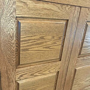 Detailed side-angle close-up of the Phoenix TV Cabinet showcasing the raised-panel door design and natural rustic oak grain.