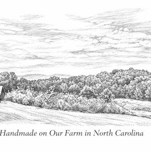 Graphic showing handmade furniture crafted on a working farm in North Carolina.