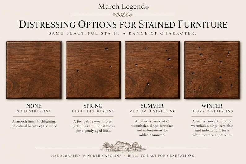 Examples of solid wood furniture with no light medium and heavy distressing
