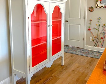 Solid Wood Glass Door Cabinet | Farmhouse Kitchen Cupboard | Cottage Display Cabinet