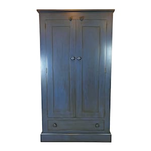 Rustic Solid Wood Wardrobe with Hanging Rod & Adjustable Shelf - Farmhouse Charm