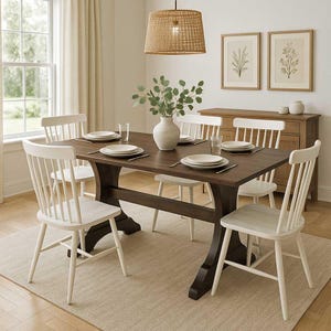 Handmade Crescent Trestle Dining Table: Solid Wood Farmhouse Heirloom