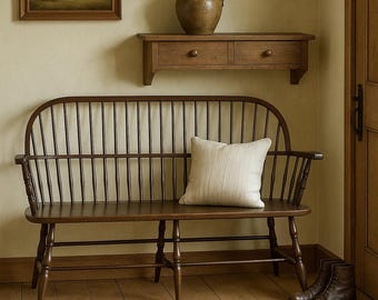 Vintage Nichols & Stone Wooden Windsor Birdcage Bench Settee 46