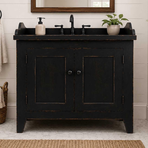Farmhouse Wash Stand, Solid Wood Bathroom Vanity, Handmade Rustic Storage Cabinet