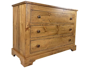 Solid Pine 3 Drawer Dresser, Rustic Farmhouse Chest, Handmade Bedroom Storage