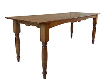 Handcrafted Maple Farmhouse Table: Chestnut Finish, Turned Legs