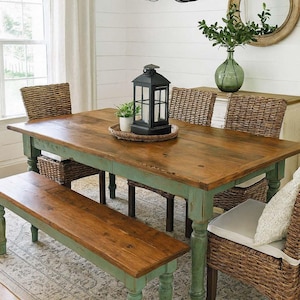 Handmade Farmhouse Extension Dining Table: Solid Wood, Two-Tone Finish, 20&quot; Leaf