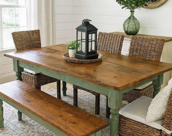 Handmade Farmhouse Extension Dining Table: Solid Wood, Two-Tone Finish, 20" Leaf