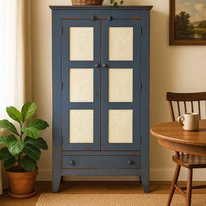 Shaker Pie Safe Cabinet | Solid Wood Farmhouse Storage | Hand-Punched Tin Doors | Country Kitchen Pantry | Handmade Furniture