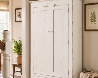 Farmhouse Linen Cupboard | Handmade Solid Wood Storage Cabinet with Drawer