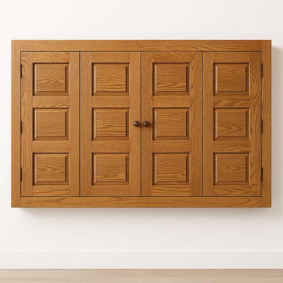 TV Cover Cabinet | Wall Mounted TV Hideaway | Solid Oak Farmhouse Media Center