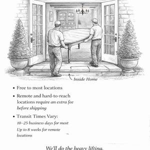 Informational graphic explaining free in-home white glove delivery for handcrafted furniture orders.