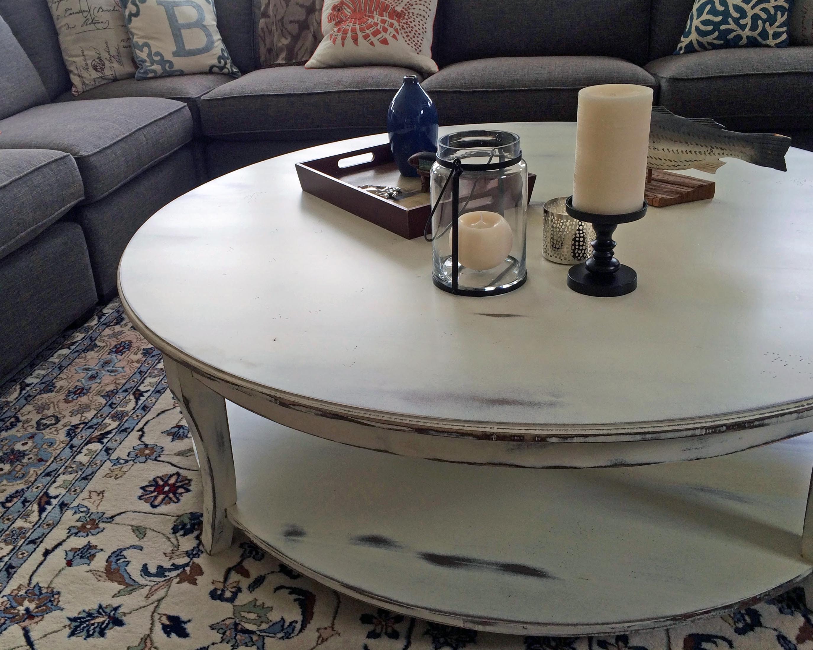 Distressed round coffee table deals