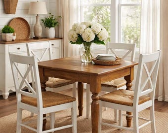 Handmade Square Farmhouse Dining Table | 36x36 Solid Pine | Breadboard Top | Chestnut Finish