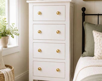 Solid Wood Lingerie Chest | Handmade Tall Narrow Dresser | Shaker 4 Drawer Bedroom Chest