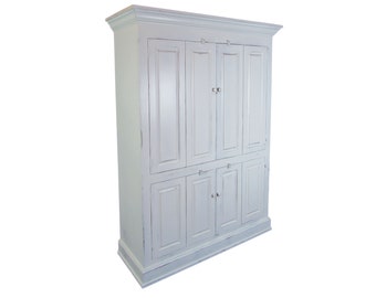 William Classic Farmhouse Entertainment Armoire | Cottage Style Wide Screen TV Armoire | White Distressed Cabinet  | Bi-Fold Door Armoire