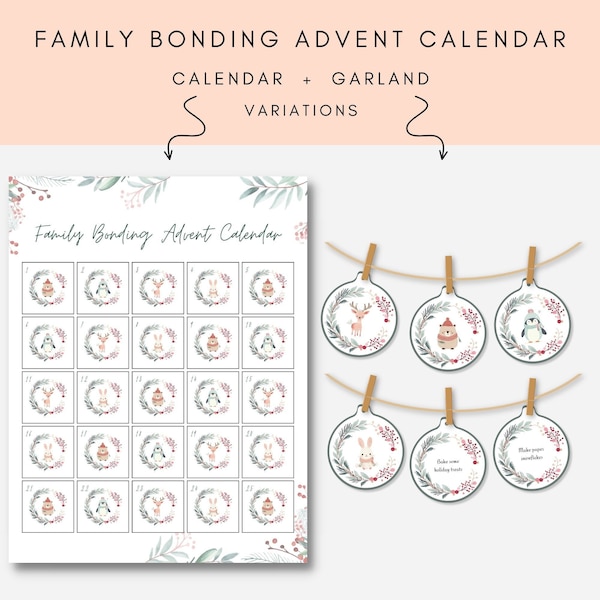 Printable Advent Calendar, Family Bonding Activities, Kids Advent Cards, Christmas Countdown, Christmas Printables, Holiday Traditions