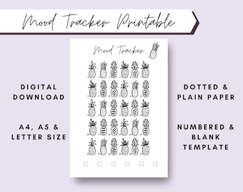 Ananas Stimmungstracker, Bullet Journal druckbar, monatlicher Stimmungstracker, PDF Download, A4, A5, Letter Size, Bujo Journal Template Printable