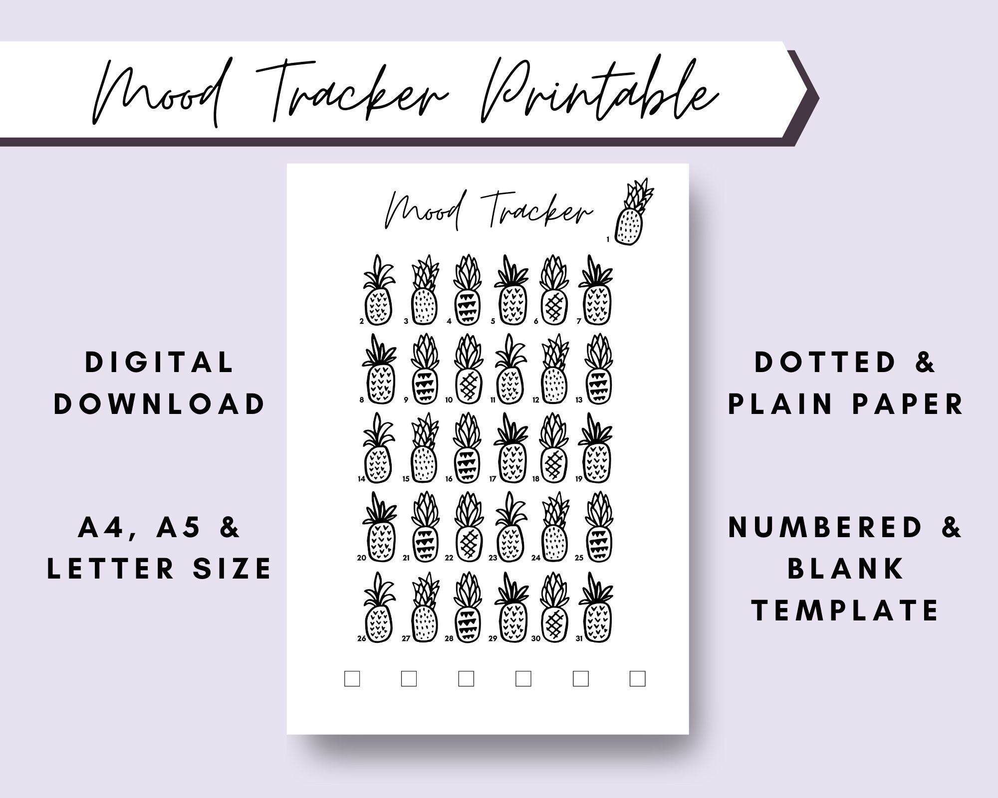 Pineapple Mood Tracker, Bullet Journal Printable, Monthly Mood Tracker ...