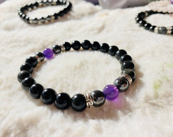 Obsidian, Hematite, & amethyst Protection Bracelet