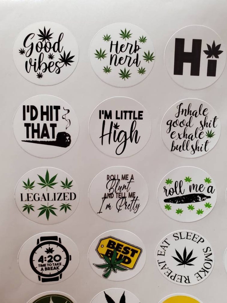 Cannabis Sticker Weed Stickers Marijuana Labels White | Etsy