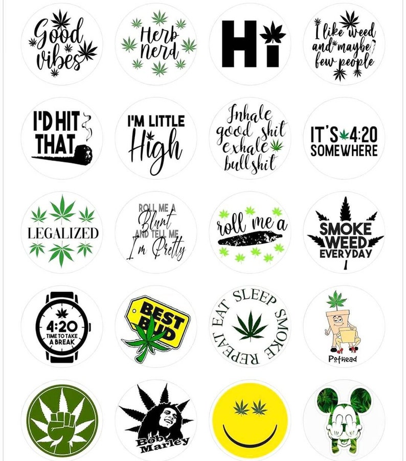 Cannabis Sticker Weed Stickers Marijuana Labels White Etsy
