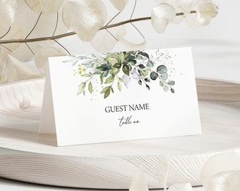 Lieu de mariage verdoyant, cartes de visite, cartes tente restaurant | botanique, feuilles d'eucalyptus, boho floral | Décoration de réception de mariage imprimable GRN