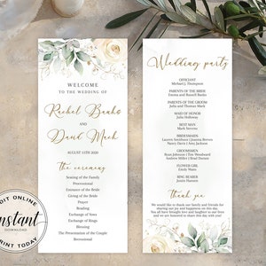 Editable Wedding Program Template Boho Floral Wedding Program Greenery ...