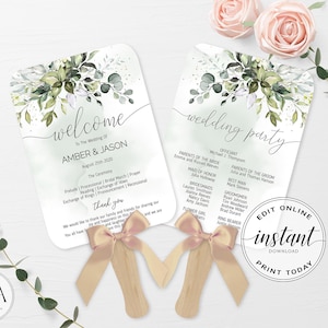 Wedding Program Fan Template Printable Wedding Program Editable Order of Ceremony Boho Greenery DIY Wedding Ceremony Program Template DIYWGR