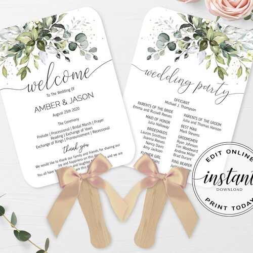 Printable Wedding Program Fan Template Wedding Ceremony Fan - Etsy