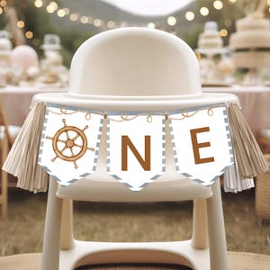 High Chair Banner, Birthday ONE Banner | Nautical, Sailboat, Our Little Sailor Boys 1st Birthday Party Banner, Printable Decor Ideas NU2