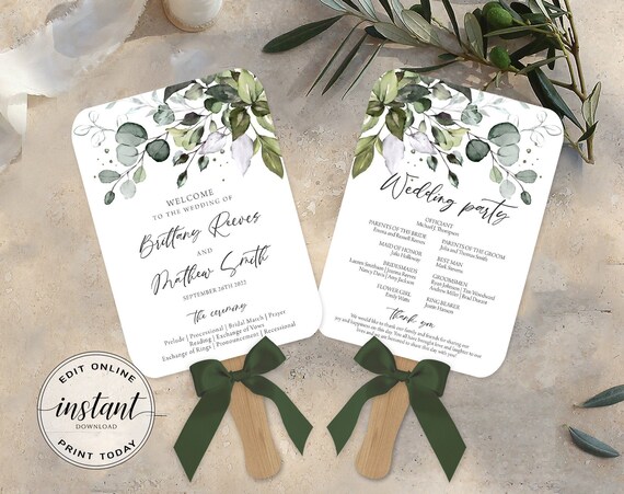 Printable Wedding Program Fan Template Editable Order of | Etsy