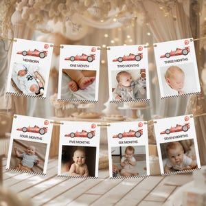 Birthday Photo Banner, 12 Months Banner, Year In Photos | Race Car, Fast ONE Racing Car, Our Little Racer | Boy 1st Birthday Decor Ideas RC1