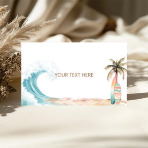 Birthday Tent Cards, Printable Place Card, Food Labels | The Big ONE, Surfboard, Waves, Beach, Summer | Boys 1st Birthday Party Decor TB1