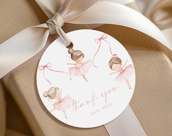 Birthday Favor Tags, Gift Tags, Stickers | Ballerina, Tutu Cute, Ballet Dancer, Pink | Girls 1st Birthday Favors, Printable Party Decor BL1