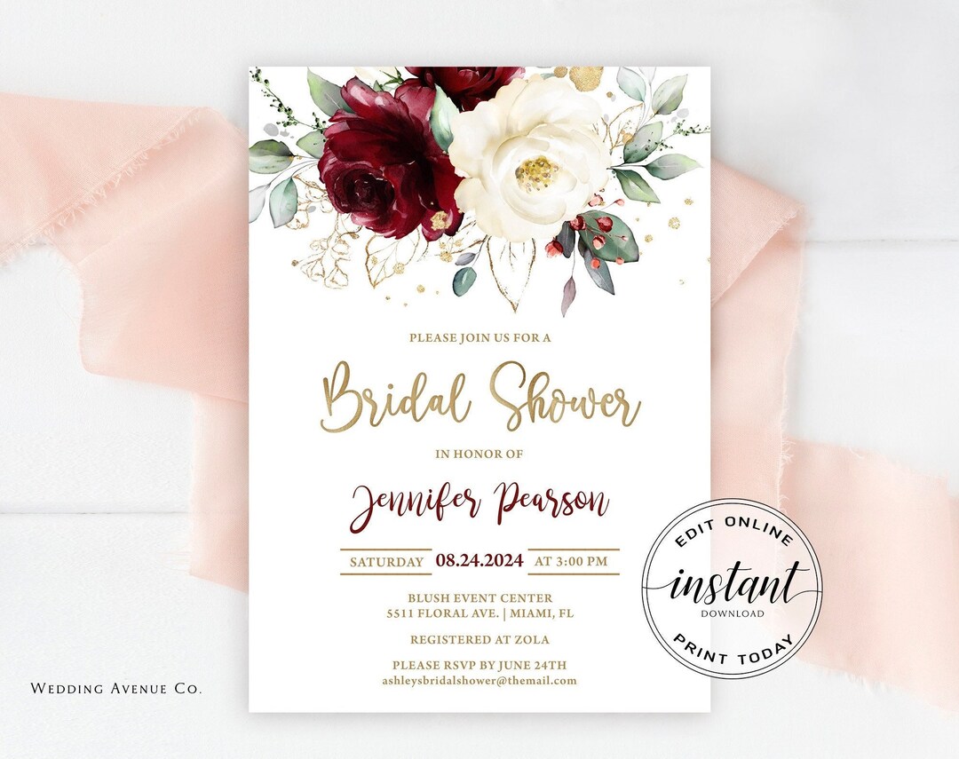 Printable Bridal Shower Invitation Editable Wedding Shower Invitation ...