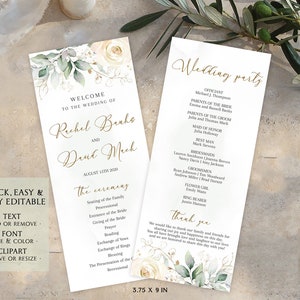Editable Wedding Program Template Boho Floral Wedding Program Greenery ...