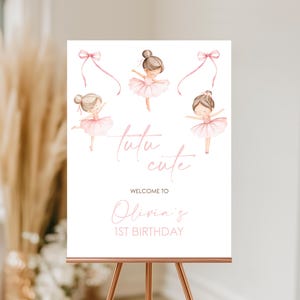 Geburtstag Willkommensschild, Poster | Ballerina, Tutu Cute, Ballett-Tänzerin, Rosa | Mädchen 1. Geburtstag Party Dekoration, Beschilderung, bearbeitbar druckbar BL1
