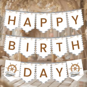 Nautical Happy Birthday Banner | Sailing into ONE, Sailor, Marine Boys 1st Birthday Party Decor Ideas, Printable Bunting, Custom Garland NU1