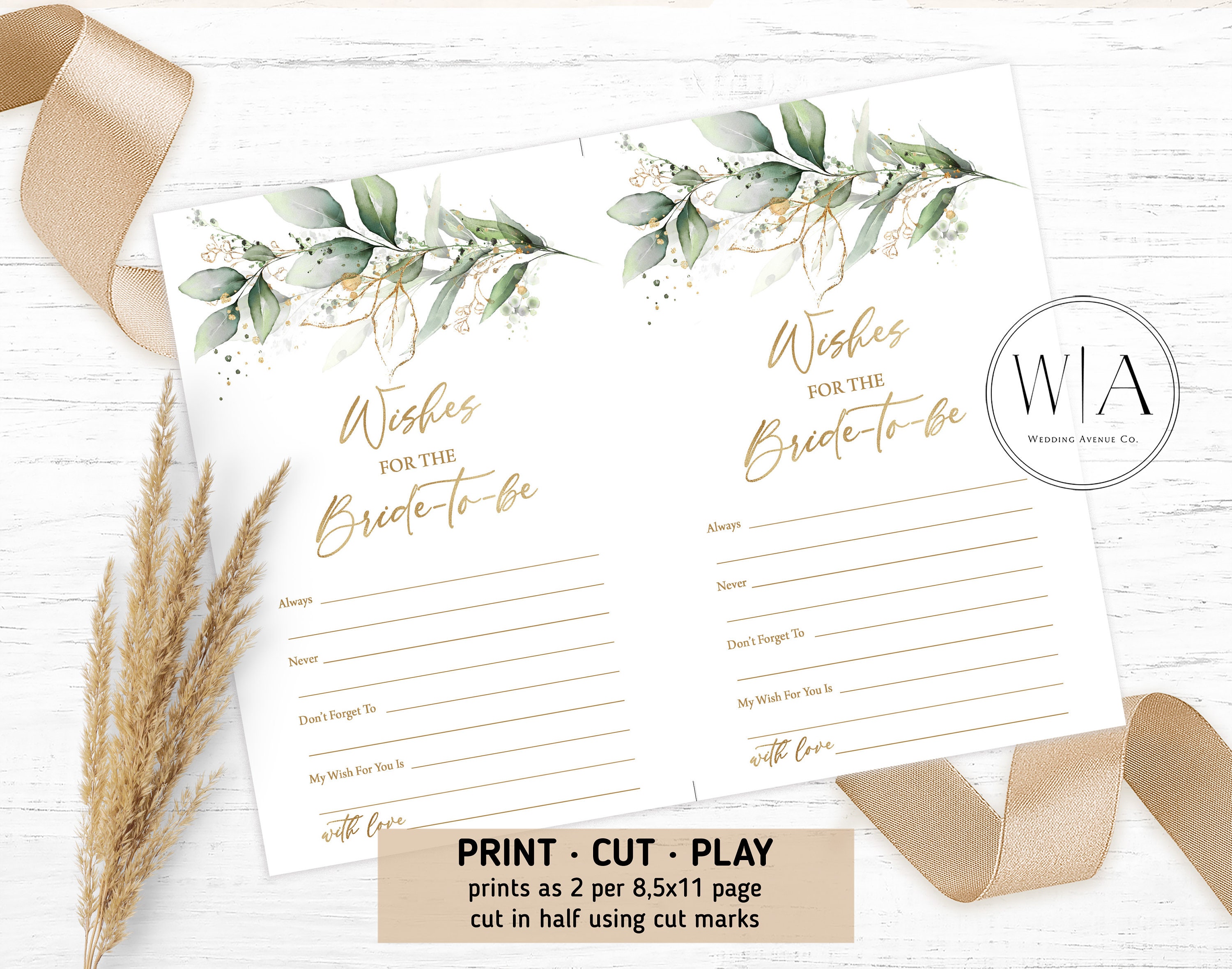 Printable Bridal Shower Games Greenery Floral Wishes for the Etsy